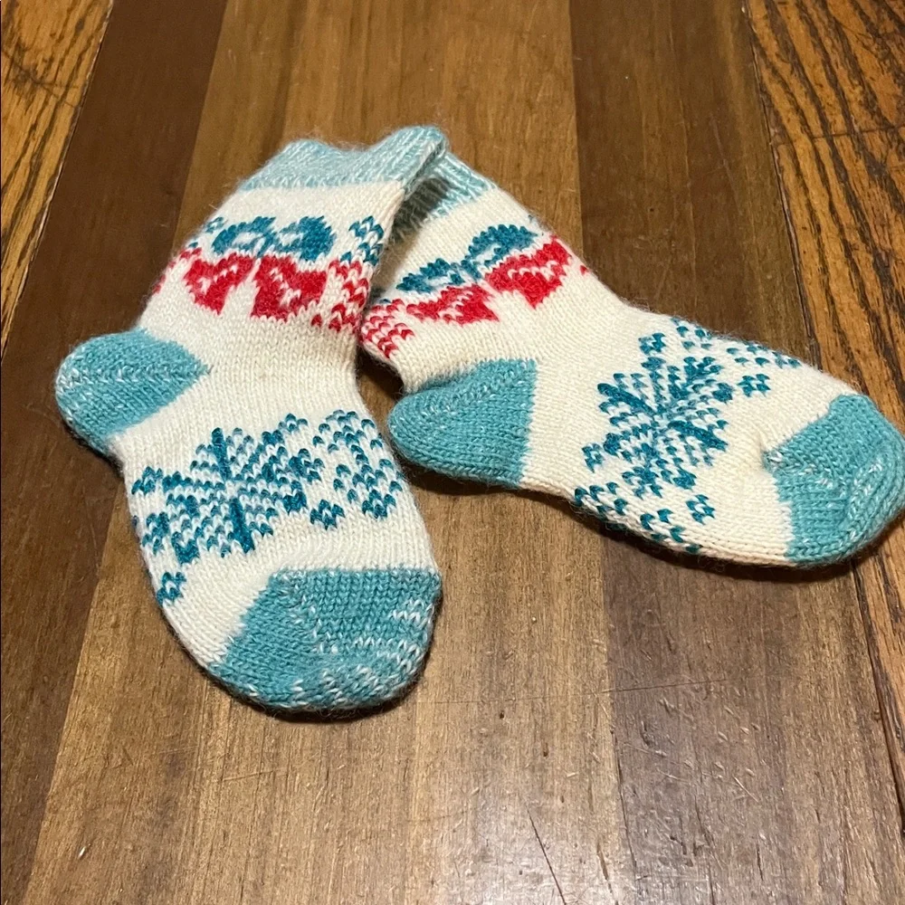 Vintage wool, hand knit Christmas socks